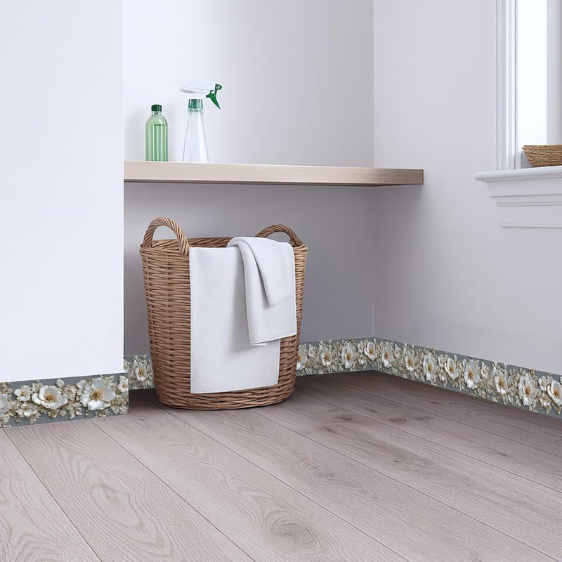 IOHEFY Pearl Wallpaper Border 196x4 Inch Peel and Stick Wall Border Elegant Gray White Pearl Pattern Removable Vinyl Wall Trim for Bathroom Bedroom Kitchen Living Room Home Decor - Image 4